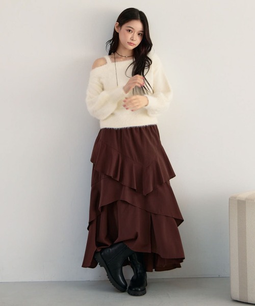 archives（アルシーヴ）の「マットフリルティアードスカート（スカート・レディース・ブラウン/アイボリー/ブラック・MEDIUM）」の8枚目の写真