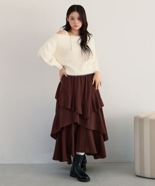 archives（アルシーヴ）の「マットフリルティアードスカート（スカート・レディース・ブラウン/アイボリー/ブラック・MEDIUM）」の9枚目の写真