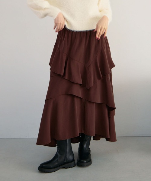 archives（アルシーヴ）の「マットフリルティアードスカート（スカート・レディース・ブラウン/アイボリー/ブラック・MEDIUM）」の5枚目の写真