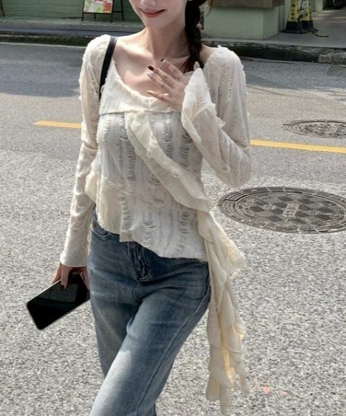 VIBGYOR（ヴィブジョー）の「【LAMPOON】フリルイレヘムブラウス（シャツ/ブラウス・レディース・グレー/アイボリー・MEDIUM/LARGE/SMALL）」の12枚目の写真