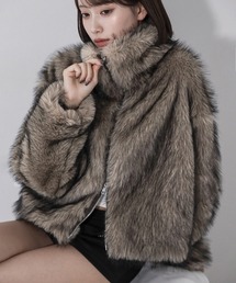 me+em select(ミームセレクト)の【 3color 】ダブルジップスタンドカラーミックスファージャケット / double zip stand collar mix fur jacket(その他アウター)