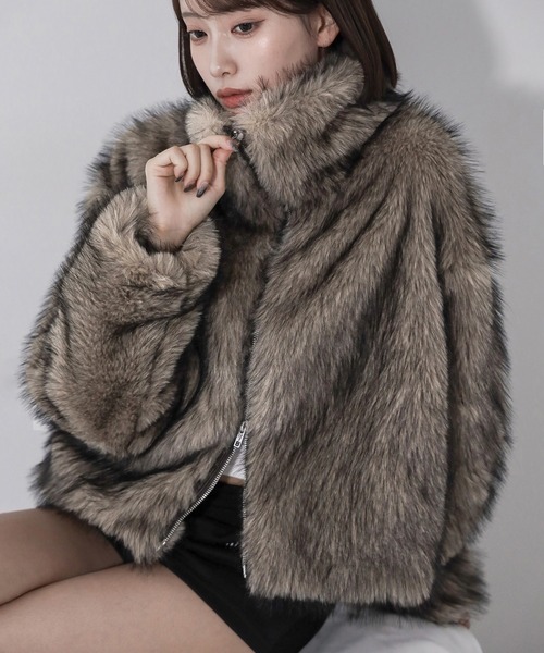 3color 】ダブルジップスタンドカラーミックスファージャケット