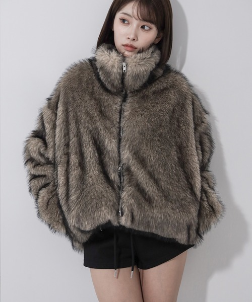 3color 】ダブルジップスタンドカラーミックスファージャケット