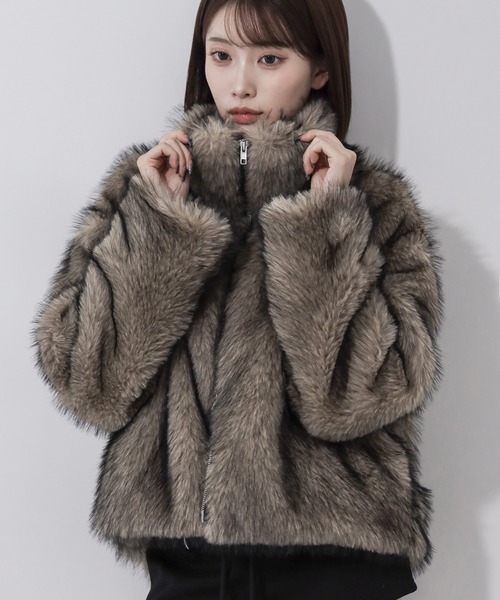 3color 】ダブルジップスタンドカラーミックスファージャケット