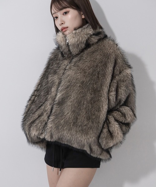 3color 】ダブルジップスタンドカラーミックスファージャケット