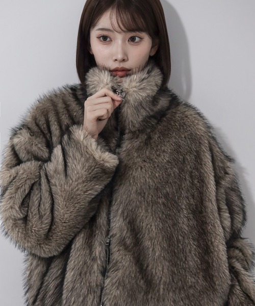 3color 】ダブルジップスタンドカラーミックスファージャケット