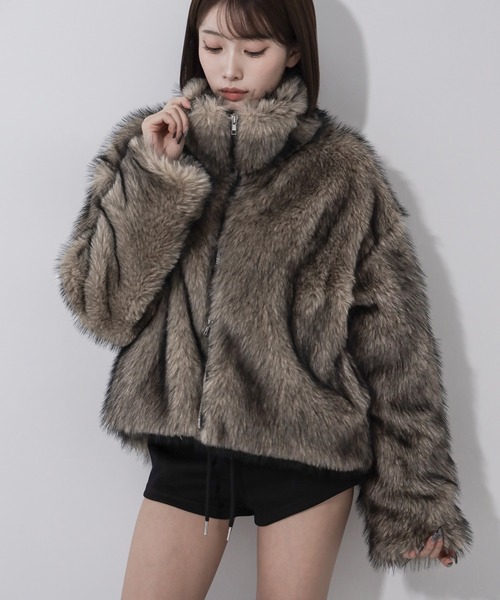 3color 】ダブルジップスタンドカラーミックスファージャケット