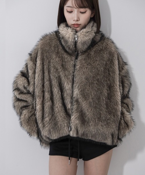 me+em select(ミームセレクト)の「【 3color 】ダブルジップスタンドカラーミックスファージャケット / double zip stand collar mix fur jacket(その他アウター・レディース・グレー/ブラウン/ベージュ・FREE)」の15枚目の写真