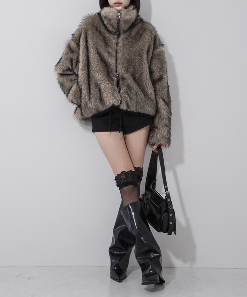 me+em select(ミームセレクト)の「【 3color 】ダブルジップスタンドカラーミックスファージャケット / double zip stand collar mix fur jacket(その他アウター・レディース・グレー/ブラウン/ベージュ・FREE)」の16枚目の写真