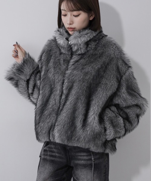 ジャケット・アウター m-3SHAREEF 19AW FUR JACKET 3color 】ダブルジップスタンドカラーミックスファージャケット