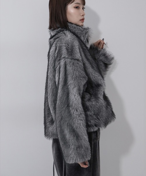 3color 】ダブルジップスタンドカラーミックスファージャケット