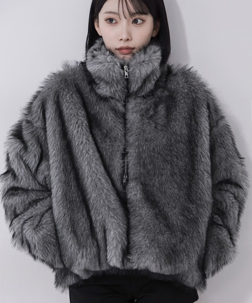 3color 】ダブルジップスタンドカラーミックスファージャケット