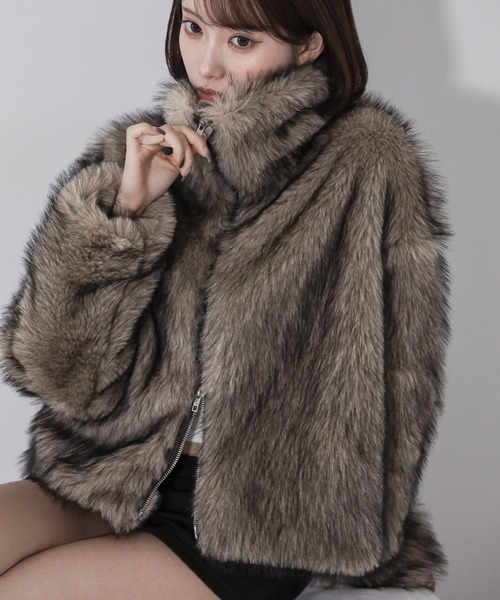 3color 】ダブルジップスタンドカラーミックスファージャケット