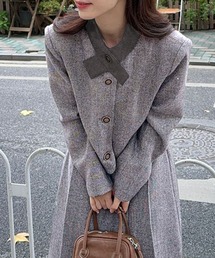 PRIVATE  BEACH（プライベートビーチ）の「2点セットアップ 配色衿ショート丈ジャケット＆タックプリーツロングスカート（セットアップ）」