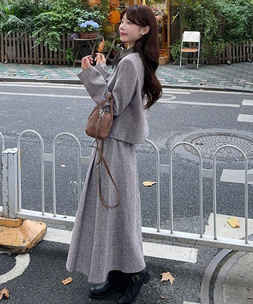 セール】2点セットアップ 配色衿ショート丈ジャケット＆タックプリーツ