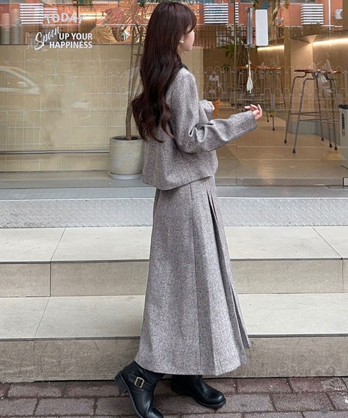 セール】2点セットアップ 配色衿ショート丈ジャケット＆タックプリーツ