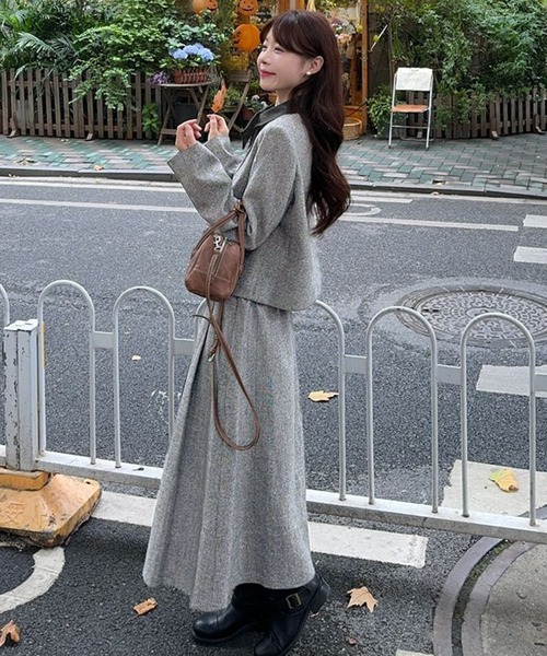 セール】2点セットアップ 配色衿ショート丈ジャケット＆タックプリーツ