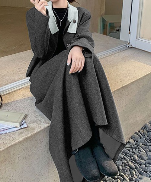 セール】2点セットアップ 配色衿ショート丈ジャケット＆タックプリーツ