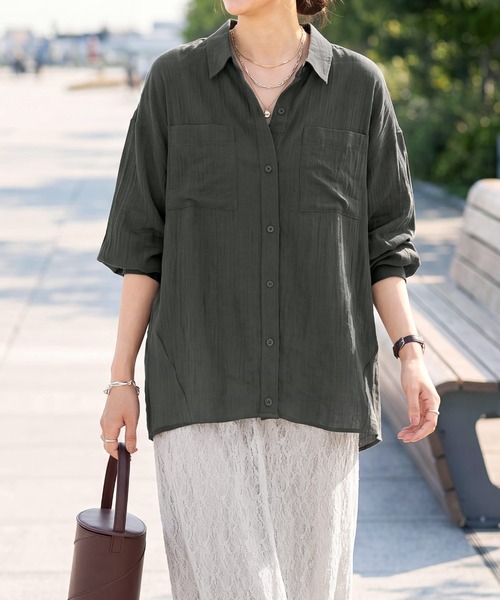 STYLE DELI(スタイルデリ)の「【LUXE】前裾イン風ワザあり2WAYシャツ(シャツ/ブラウス・レディース・グレイッシュベージュ/グリーン/スミクロ・FREE)」の19枚目の写真