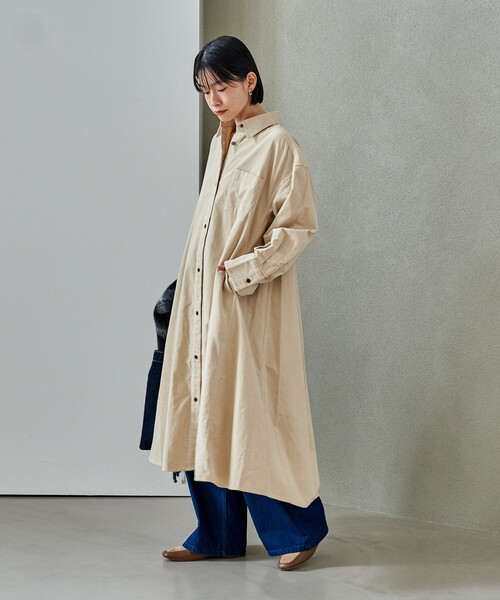 FREAK'S STORE(フリークスストア)の「コーデュロイ シャツワンピース(ワンピース・レディース・ナチュラル/ネイビー/ワインレッド・フリ-)」の4枚目の写真
