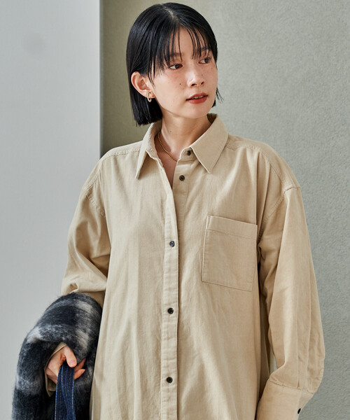FREAK'S STORE(フリークスストア)の「コーデュロイ シャツワンピース(ワンピース・レディース・ナチュラル/ネイビー/ワインレッド・フリ-)」の14枚目の写真