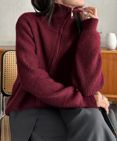 Eclat one(エクラワン)の「【Eclat one】ハーフジップ ニット デザイン プルオーバー(ニット/セーター・レディース・レッド/アイボリー/グレー・FREE)」の14枚目の写真