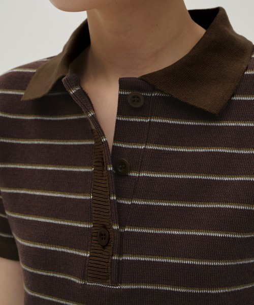 TODAYFUL（トゥデイフル）の「Border Polo Tops（ポロシャツ・レディース・チョコ/チャコールグレー・FREE）」の5枚目の写真