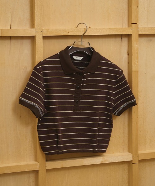TODAYFUL（トゥデイフル）の「Border Polo Tops（ポロシャツ・レディース・チョコ/チャコールグレー・FREE）」の9枚目の写真