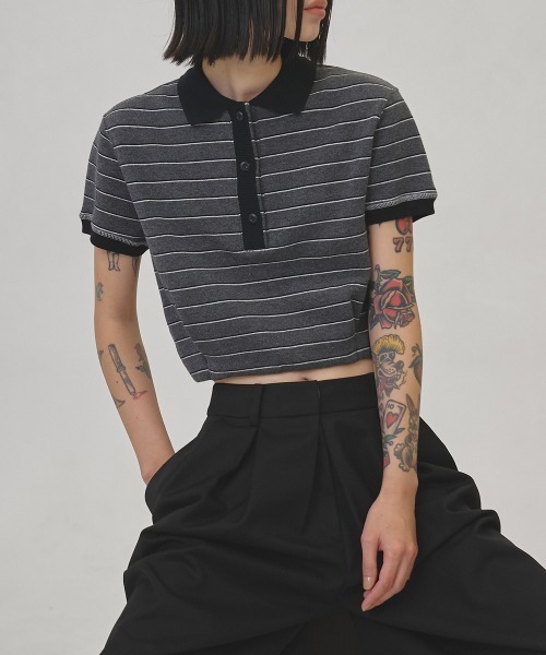TODAYFUL（トゥデイフル）の「Border Polo Tops（ポロシャツ・レディース・チョコ/チャコールグレー・FREE）」の11枚目の写真