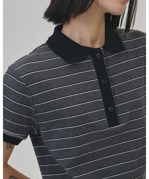 TODAYFUL（トゥデイフル）の「Border Polo Tops（ポロシャツ・レディース・チョコ/チャコールグレー・FREE）」の13枚目の写真