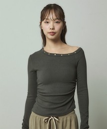 アシンメトリーネック リブトップス