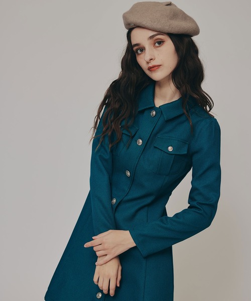 エンブレムボタンマイクロワッフルシャツワンピース（ワンピース