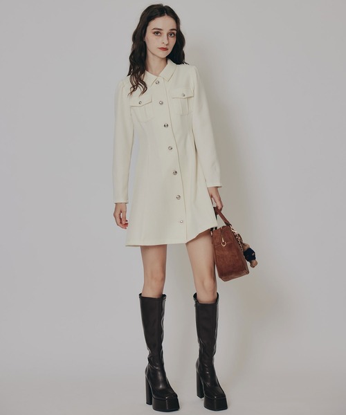 エンブレムボタンマイクロワッフルシャツワンピース（ワンピース