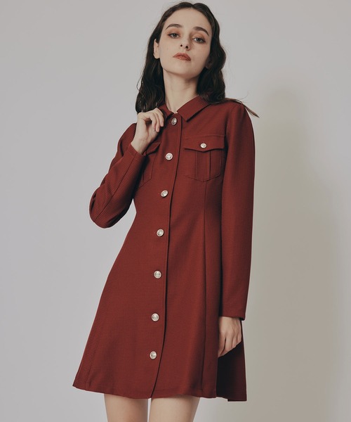 REDYAZEL（レディアゼル）の「エンブレムボタンマイクロワッフルシャツワンピース（ワンピース・レディース・オフホワイト/レッド/グリーン/ネイビー・SMALL/MEDIUM）」の14枚目の写真