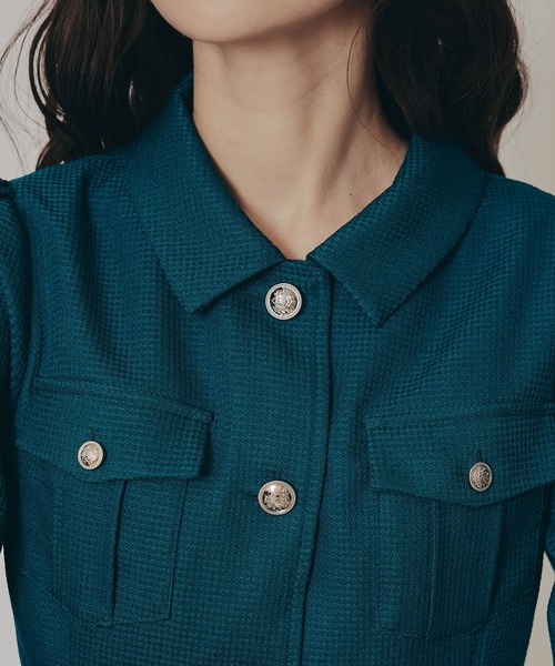 エンブレムボタンマイクロワッフルシャツワンピース（ワンピース