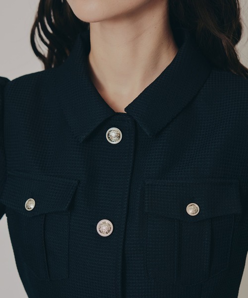 エンブレムボタンマイクロワッフルシャツワンピース（ワンピース