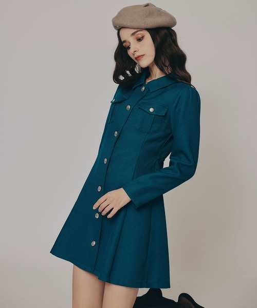 REDYAZEL（レディアゼル）の「エンブレムボタンマイクロワッフルシャツワンピース（ワンピース・レディース・オフホワイト/レッド/グリーン/ネイビー・SMALL/MEDIUM）」の6枚目の写真