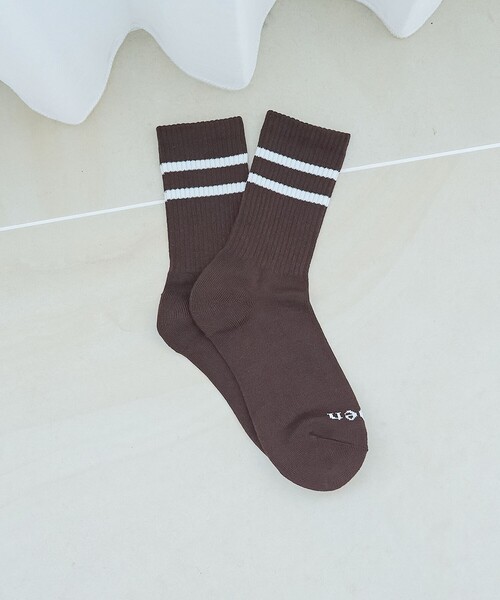 coen(コーエン)の「【再入荷 / 新色登場】coen(コーエン)ロゴラインリブソックス(ソックス/靴下・レディース・オフホワイト/レッド/コバルトブルー/ブラウン系・FREE)」の3枚目の写真