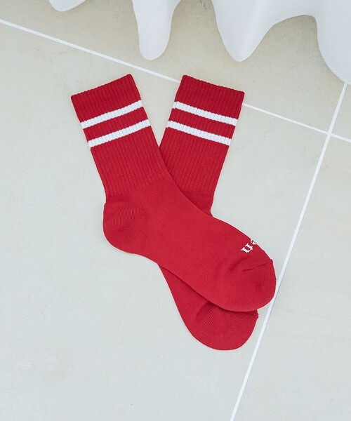 coen(コーエン)の「【再入荷 / 新色登場】coen(コーエン)ロゴラインリブソックス(ソックス/靴下・レディース・オフホワイト/レッド/コバルトブルー/ブラウン系・FREE)」の4枚目の写真