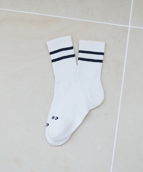 coen(コーエン)の「【再入荷 / 新色登場】coen(コーエン)ロゴラインリブソックス(ソックス/靴下・レディース・オフホワイト/レッド/コバルトブルー/ブラウン系・FREE)」の2枚目の写真