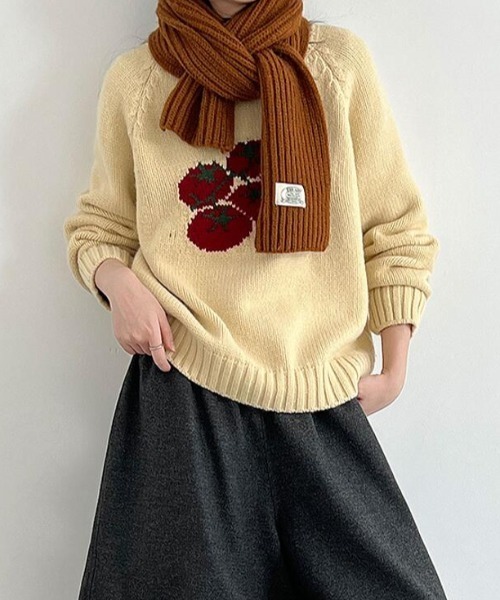 セール】トマト刺繍デザインの可愛らしいニットセーター（ニット