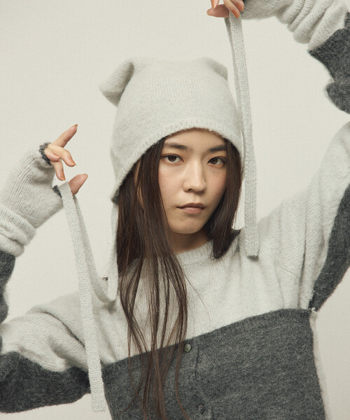 Firsthand（ファーストハンド）の「Firsthand/ファーストハンド アルパカ混 マルチウェイ ニットビーニー（ニットキャップ/ビーニー・レディース・グレー/オフホワイト/ピンク・FREE）」の2枚目の写真