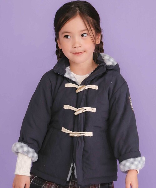 キルトタフタ×チェックファーダッフルコート(80~130cm)（ダッフル