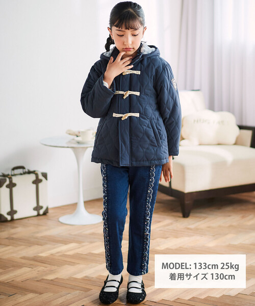 セール】キルトタフタ×チェックファーダッフルコート(80~130cm