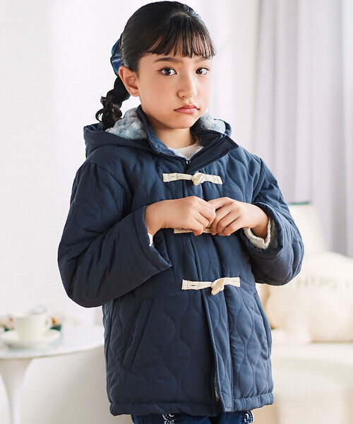 セール】キルトタフタ×チェックファーダッフルコート(80~130cm