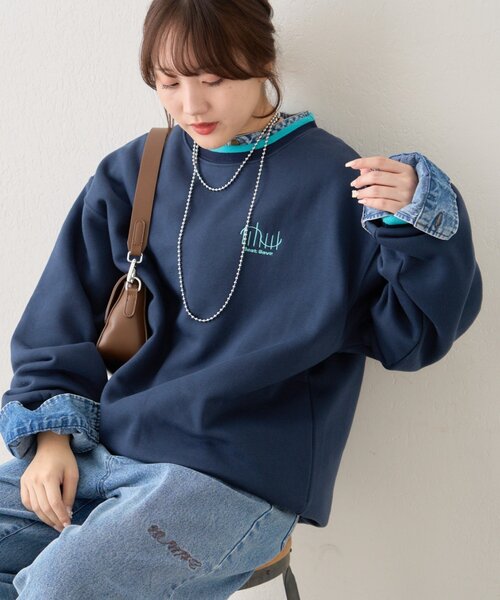 NUNIFE】ラインリブ胸刺繍スウェット（スウェット）｜NUNIFE