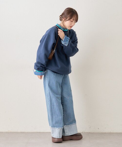 セール】【NUNIFE】ラインリブ胸刺繍スウェット（スウェット）｜NUNIFE