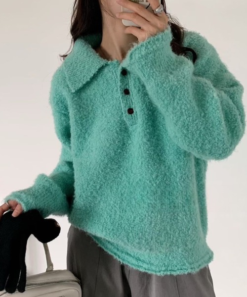 Aelina（エリナ）の「長袖ニットトップス（ニット/セーター・レディース・オフホワイト/グリーン/ピンク/ベージュ・F）」の3枚目の写真