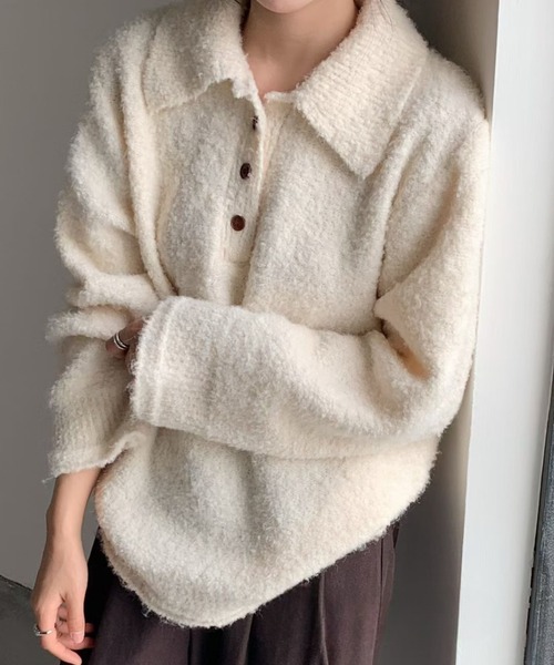 Aelina（エリナ）の「長袖ニットトップス（ニット/セーター・レディース・オフホワイト/グリーン/ピンク/ベージュ・F）」の5枚目の写真