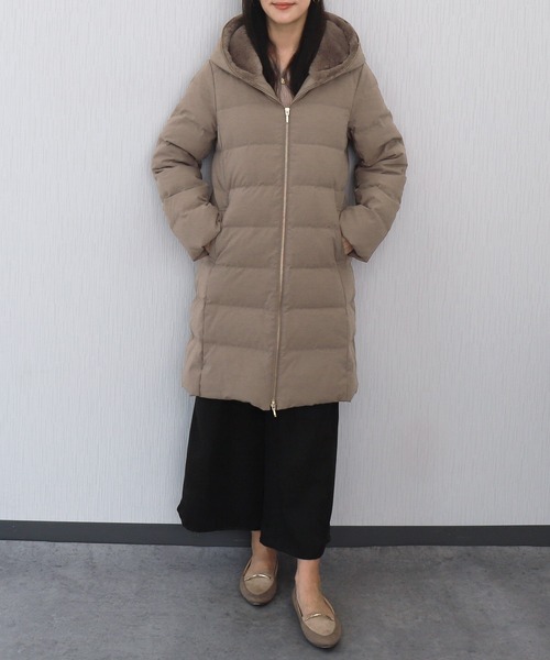 libelle more(リベル モア)の「エコファーフードロングダウンコート(ダウンジャケット/コート・レディース・ネイビー/モカ/アイボリー/ブラック/グレー・L/M)」の18枚目の写真